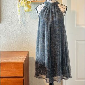 Nine West Size Medium Sparkling Charcoal Gray Dress Black A Line Button Neck